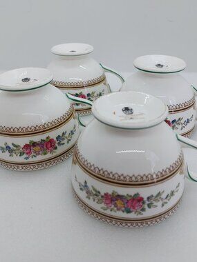 4 Wedgwood Columbia Footed White Tea Cup Green Trim Tea Cups Only